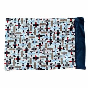 Airplane Minky Pillowcase Double-Sided Print – Blue/Navy Standard (NEW)